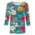 thumbnail image 5 of Nrmvnmi Womens 3/4 Length Sleeve Cotton Tops Casual Floral Print Round Neck Tie Dye Summer Tops Loose Fit Elastic and Lightweight Blouse For Women, 5 of 5