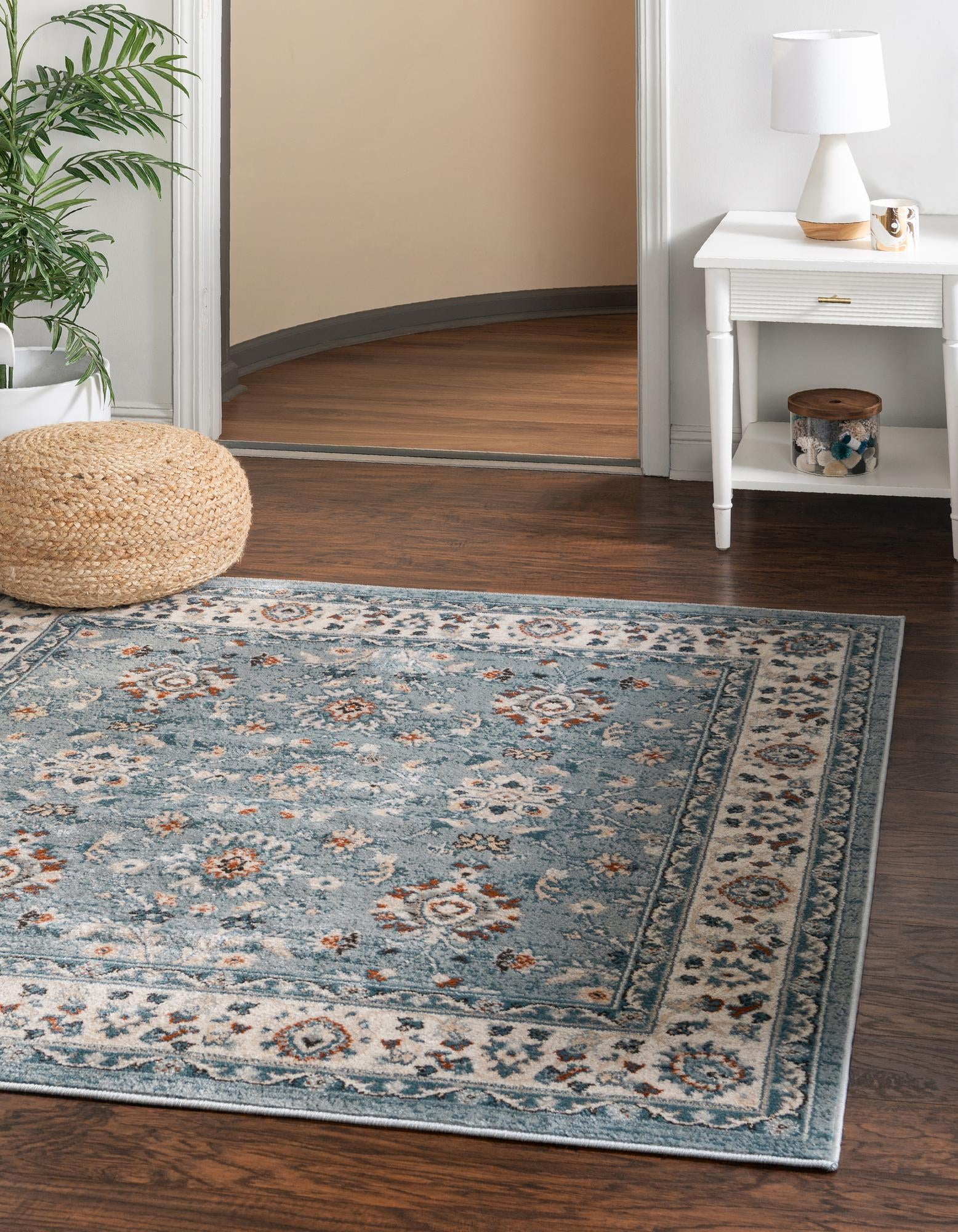 Charlotte Collection Rug 5 Ft Square Light Blue LowPile Rug