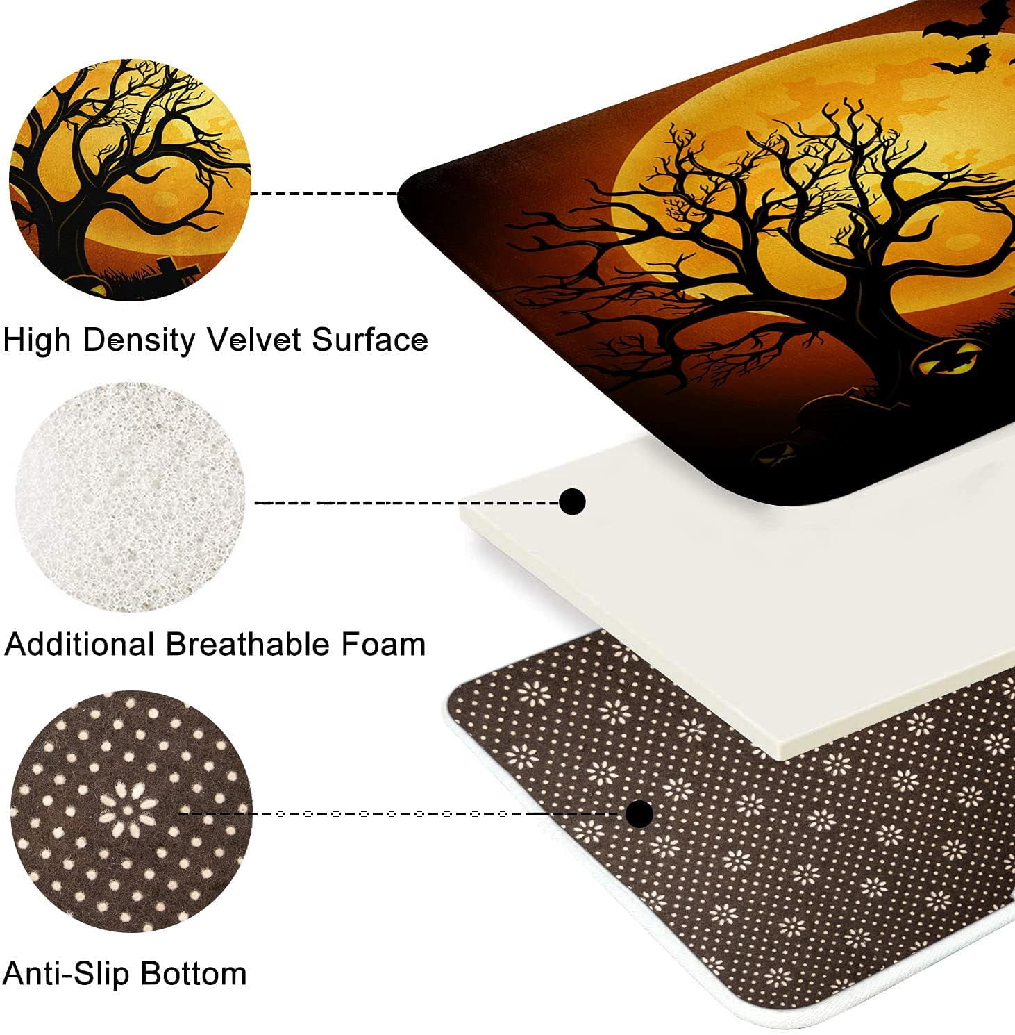 Halloween Bath Mat for Bathroom, Bathroom Mats Rugs No Silp, Halloween Bathroom Decorations 18x30 Inches for Home Kitchen Bedroom