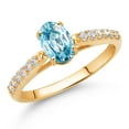 thumbnail image 2 of Gem Stone King 10K Yellow Gold Blue Zircon and White Lab Grown Diamond Engagement Ring for Women (1.43 Cttw, Oval 7X5MM, Gemstone December Birthstone, Size 6), 2 of 4