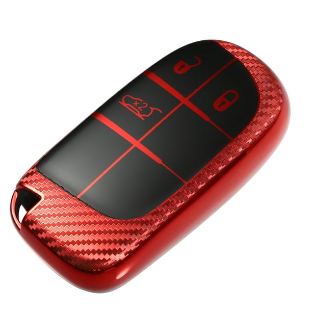 Funda remota Unique Bargains 3 botones Dodge Challenger Patrón de fibra de carbono Rojo
