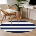 thumbnail image 4 of Navy Blue Stripe Round Rugs for Living Room 3ft Simple Style White Striped Non Slip Circle Rug Washable Low-Profile Indoor Carpet for Bedroom, Dining Room, Bathroom, 4 of 9
