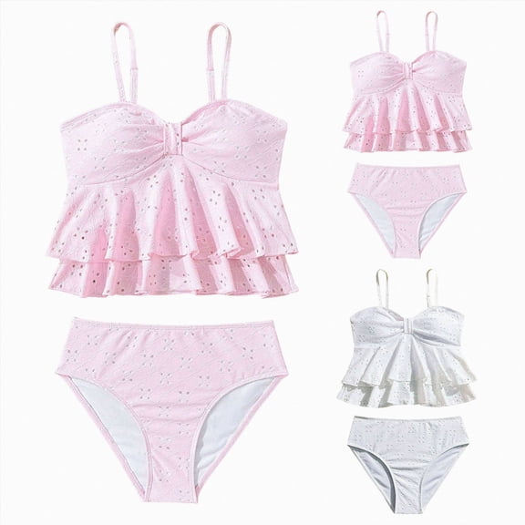 Splozh Girls Two Piece Tankini Set Swimwear, Comfortable Bathing Suits for Tween Teen Girls Summer Wear White,9-10 Years