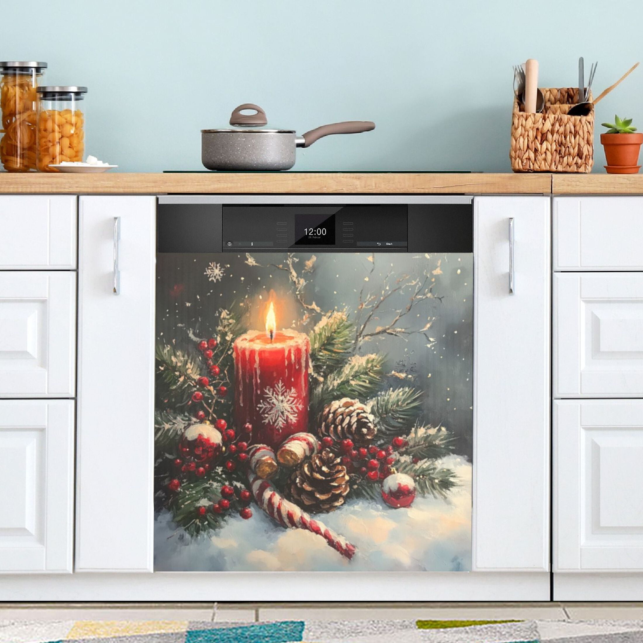 Dishwasher Magnetic Sticker 23x26 Inch Refrigerator Magnetic Sticker Washing Machine Magnetic Sticker Kitchen Panel Magnetic Sticker Home Decor Christmas Red Candle Picture