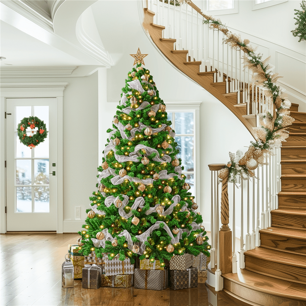 Renwick 6Ft Pre-lit Flocked Artificial Christmas Tree with 250 Incandescent Warm Lights, Pure Green