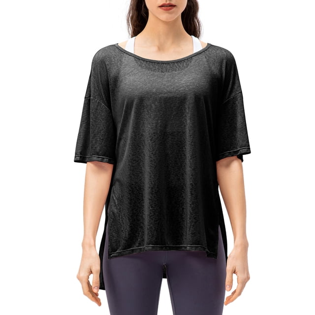 TFixol Camiseta holgada de media manga con abertura lateral para mujer