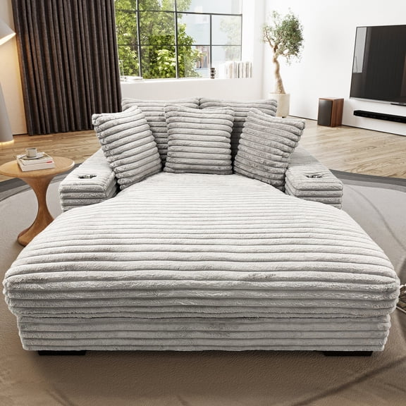 Newboti Furniture Oversized Cuddler Chaise Sofa with Cupholder and USB, Living Room Accent Chair, Grey BN.7173