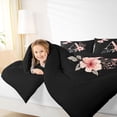 thumbnail image 5 of Erosebridal Black Pink Letter A Floral Bow Print Twin Bedding Sets, Monogram Style Bedding Comforter Set for Girls, Black Reversible 7pcs, 5 of 6