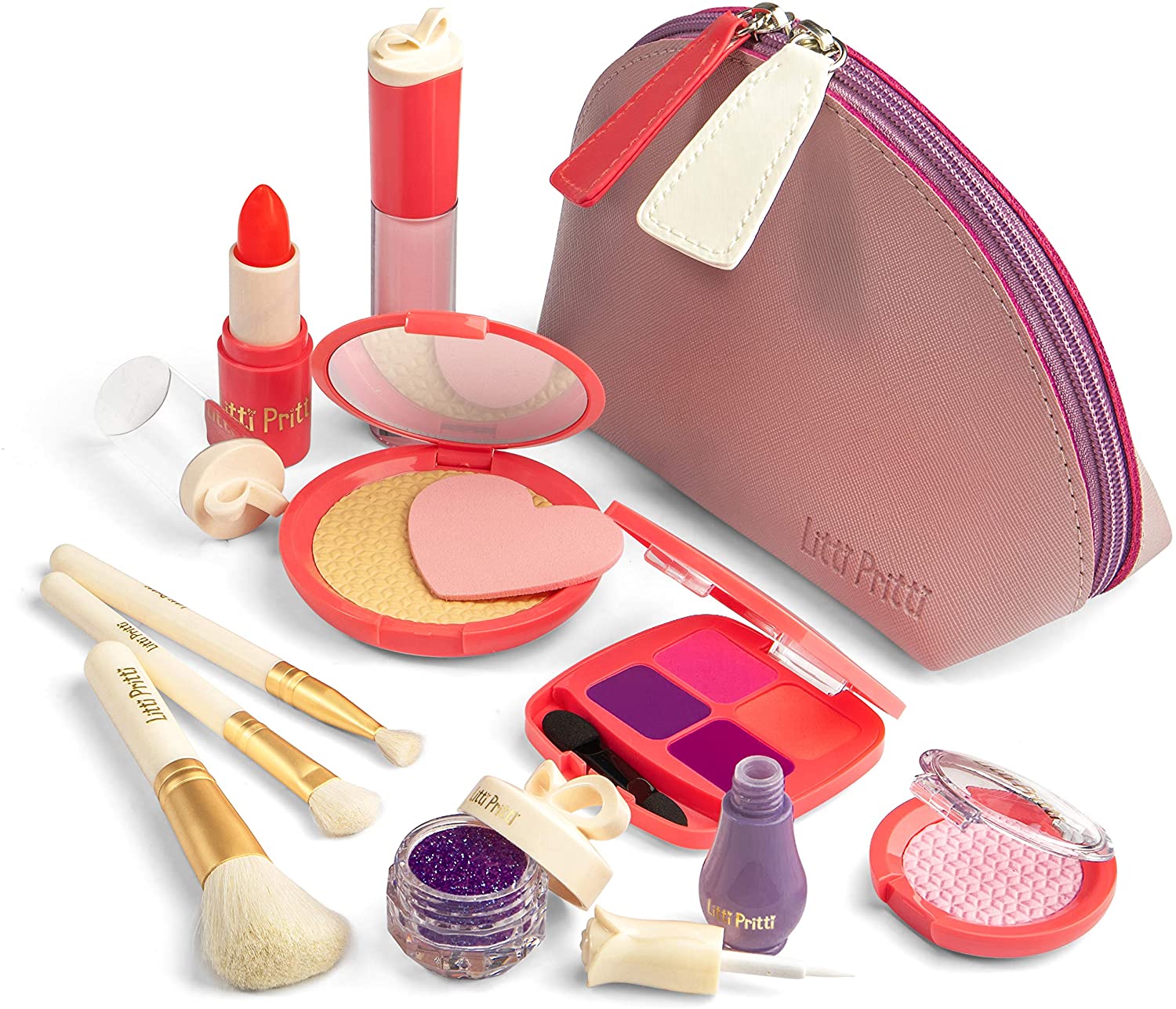 Litti Pritti Pretend Makeup for Girls - 11 Piece Play Makeup Set 