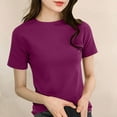 thumbnail image 2 of cfhntfmh Womens Short Sleeve Shirts Crewneck Slim Fitted T-Shirt Solid Color Summer Basic Tee Trendy Clothes Outfit, 2 of 3