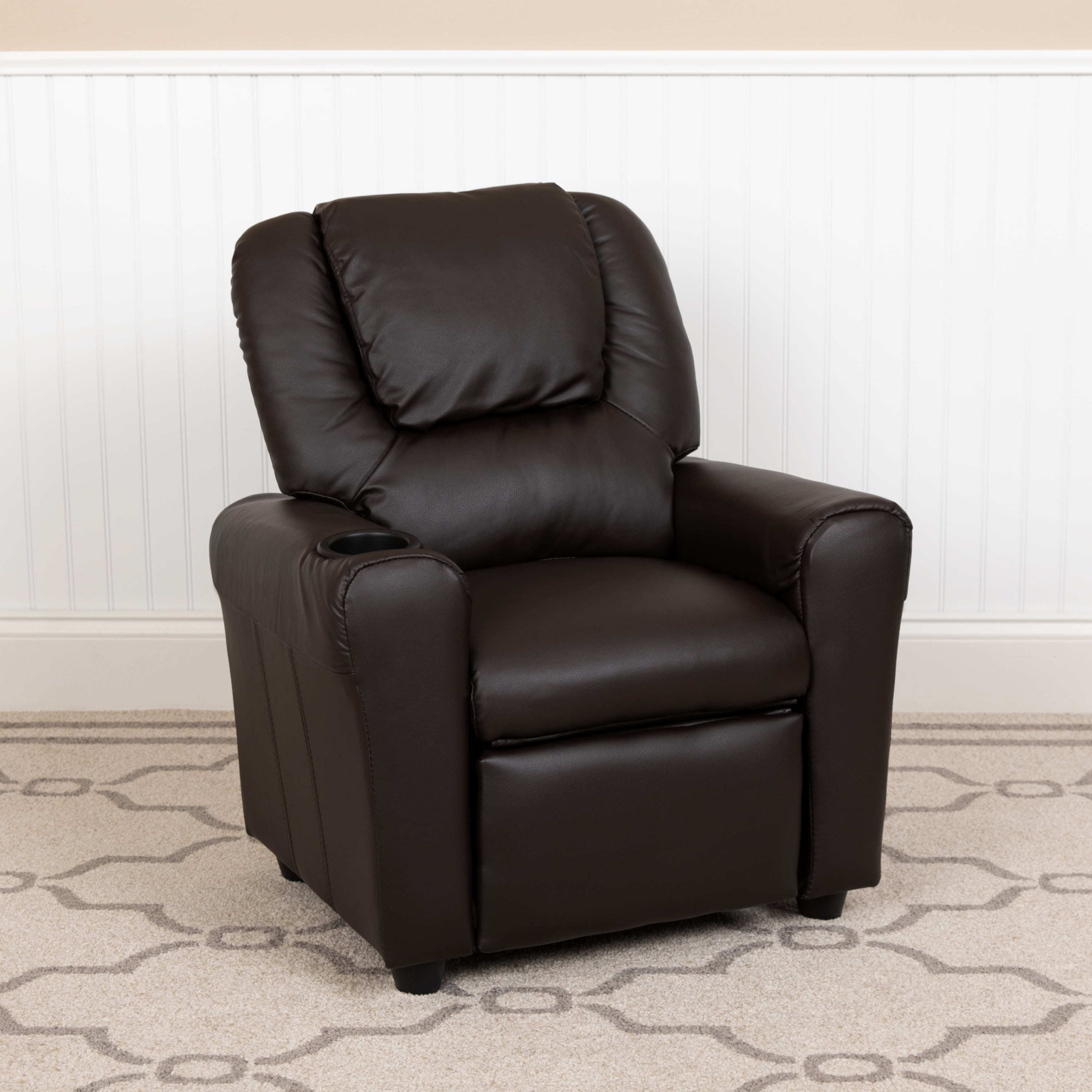 Flash Furniture Contemporary Brown, Leather Reclining Chair With Cup Holders
