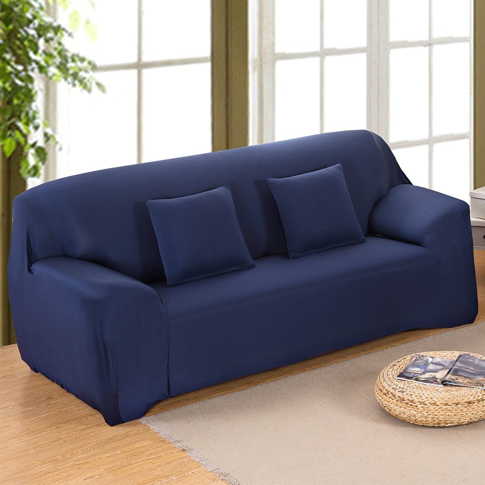 Stretch Elastic, Anti-Wrinkle, Pure Color Slipcover For 1-4 Seater Sofas For Moving Living Room Furniture (2 Seater, Blue)