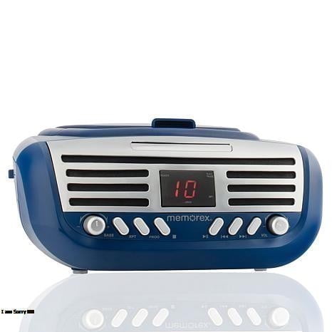 Memorex Retro AM/FM Radio Boombox with CD Player & Bluetooth | MX-BCD110(L) | Top-Loading CD, Aux-In, LED Display, Programmable Playback | AC or Battery Powered (Blue)