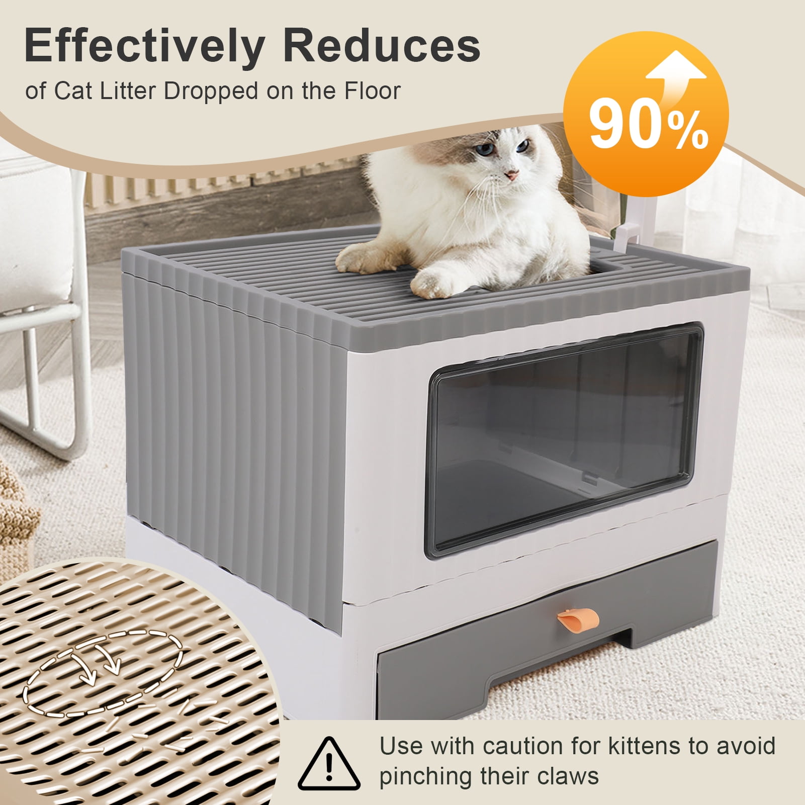 Mgaxyff Enclosed Cat Litter Box Large with Lid Cover&Litter Scoop Foldable Cat Toilet Cat Self-Grooming Side Panel w/ Easy Cleaning Tray