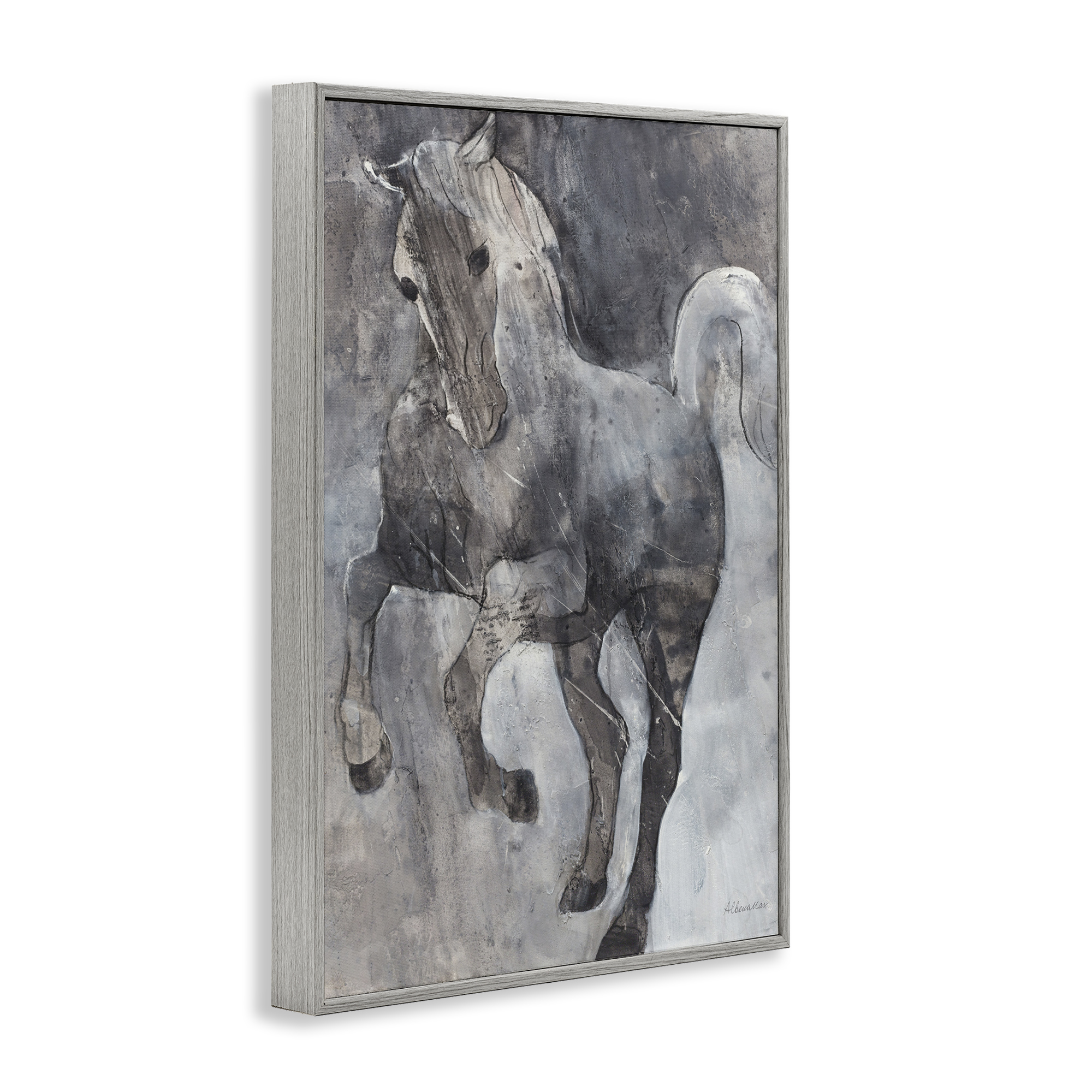 Stupell Industries Wind Dancer Stallion Animals & Insects Painting Gray Framed Art Print Wall Art, 16 x 24