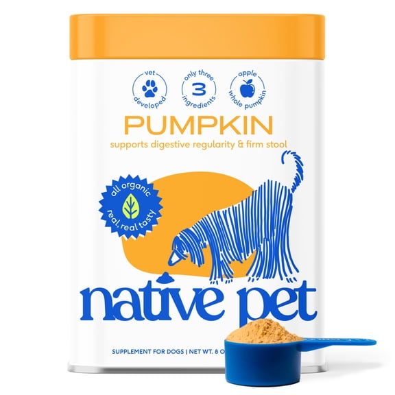 Native Pet Organic Pumpkin Fiber Powder for Dogs & Cats, Supplement for Digestive Health and Stomach Relief, 8oz