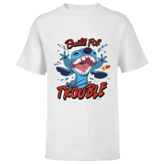 Disney Stitch Built for Trouble - Short Sleeve T-Shirt for Kids - Customized-White