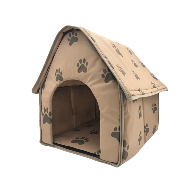 Casa de cama para perros, cama para gatos y mascotas, perrera portátil bonita para perros, refugio con cojín cómodo, casa para mascotas de huella