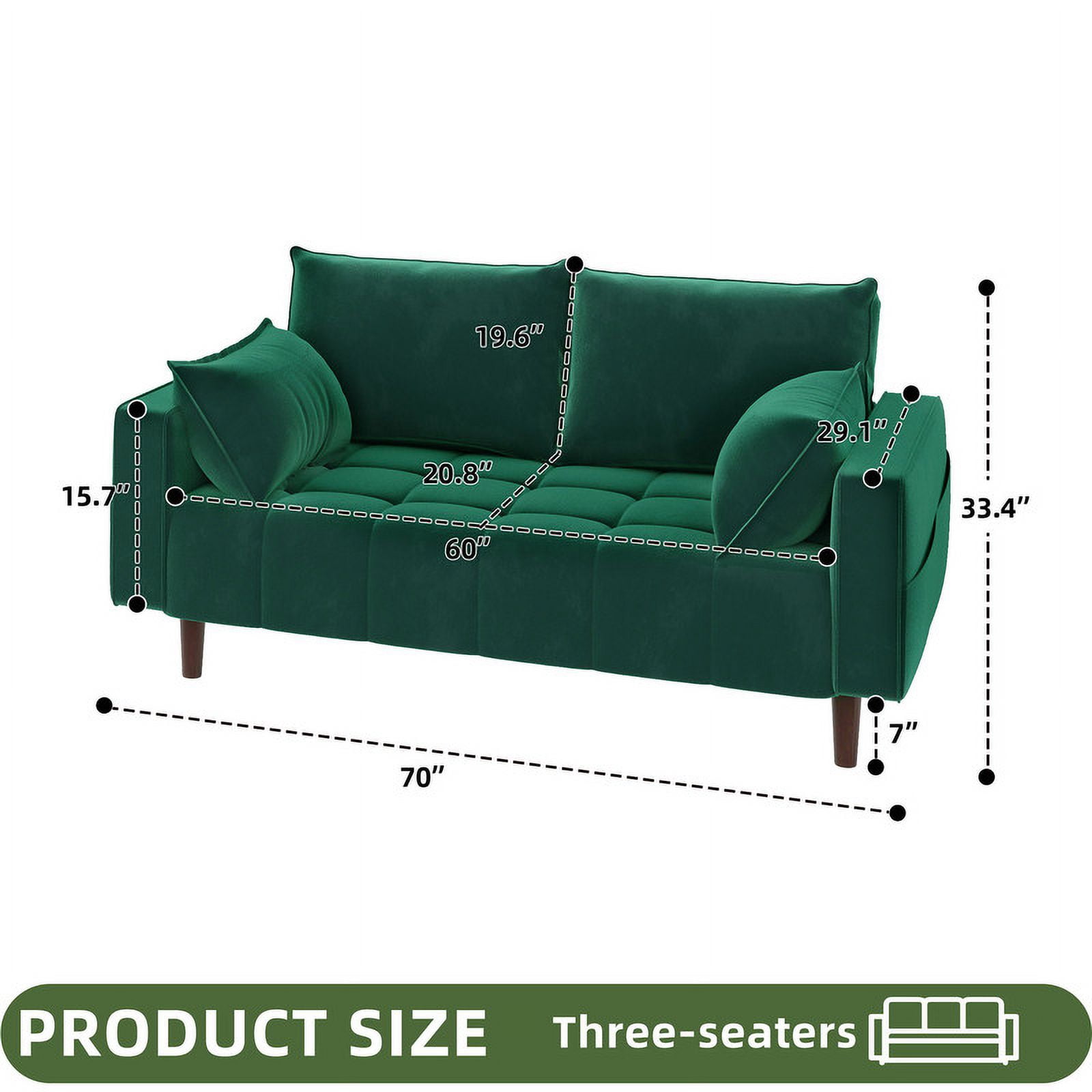 Uforic 56" Velvet Loveseat Sofa, Modern Comfortable Sofa Loveseat Small Sofa Couch with Side Storage Pockect & 2 Pillows, Button Tufted Seat Cushion for Living Room Bedroom Apartment, Green