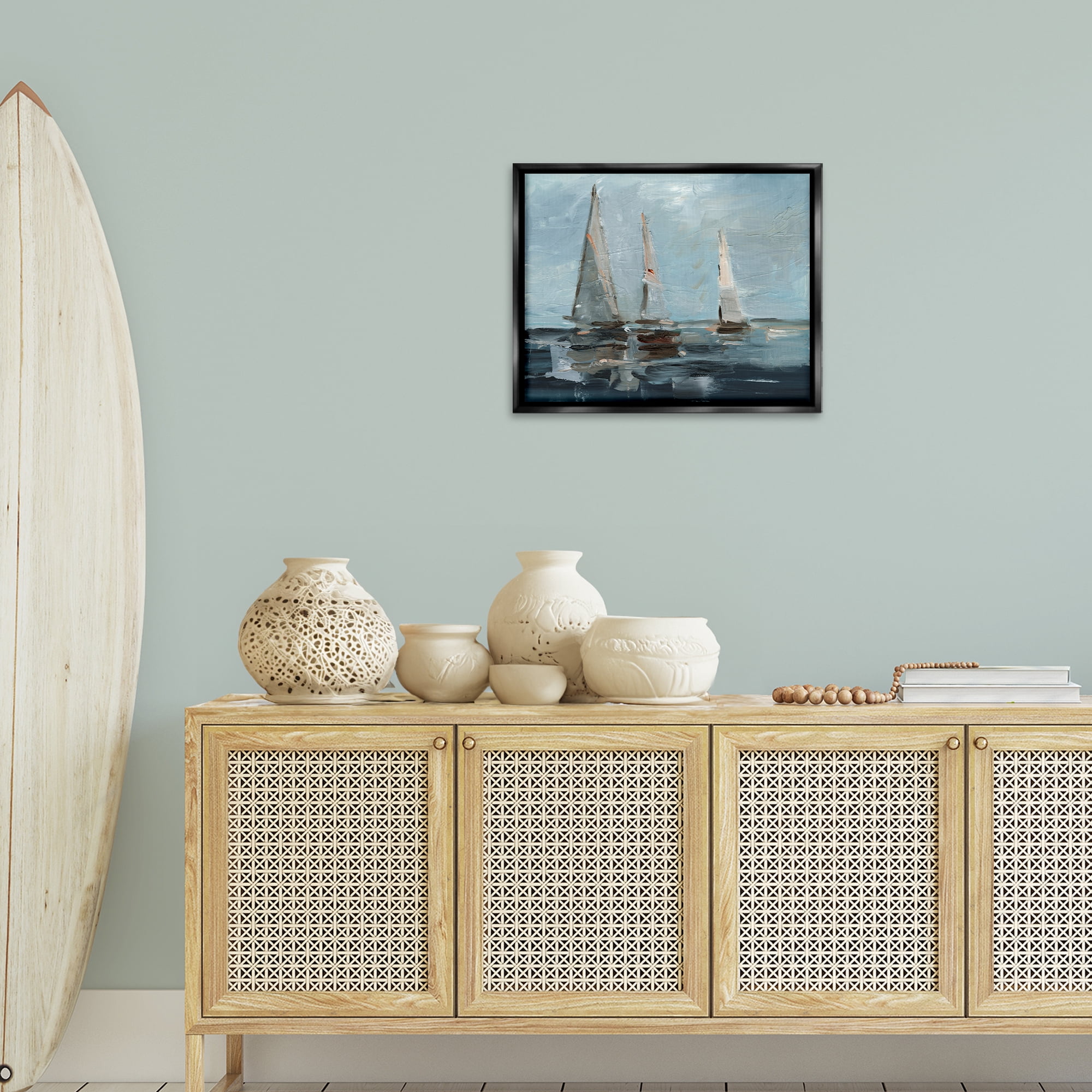 Stupell Industries Moody Sailboats Maritime Transportation Painting Black Floater Framed Canvas Art Print Wall Art, 21 x 17