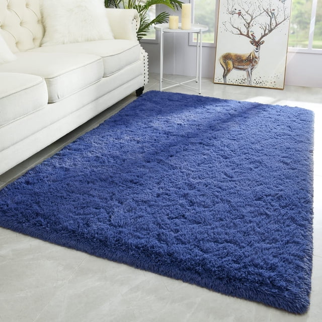 Alfombra grande Shaggy Merelax de felpa antideslizante, 122 x 183 cm, azul marino