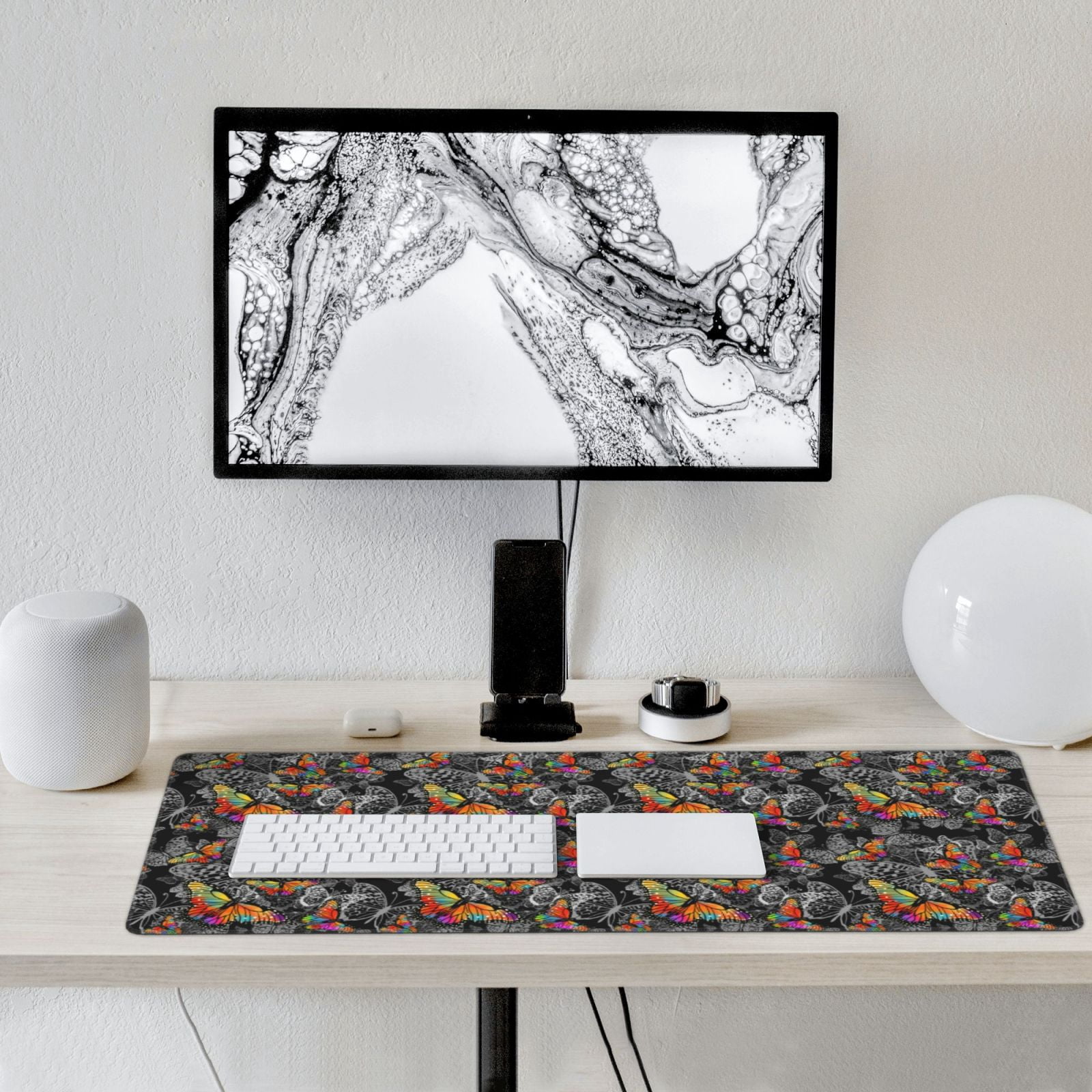 Xecao Multicolored Butterflies C Print Large Mouse Pad, 16x35.5in Mousepad, Professional Non-Slip Rubber Base Big Mouse Pad, Mouse Pad for Gaming & Office Full Desk Mouse Pad