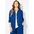 thumbnail image 4 of Catherines Women's Plus Size Anywear Pucker Cotton Buttonfront Roll Tab Shirt, 4 of 5