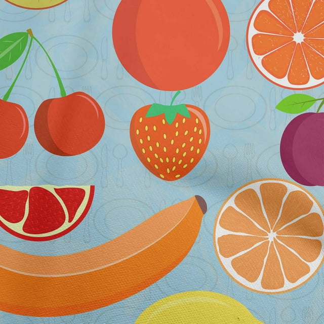 oneOone Cotton Poplin Sky Blue Fabric Fruits Sewing Craft Projects Fabric Prints By Yard 56 Inch Wide