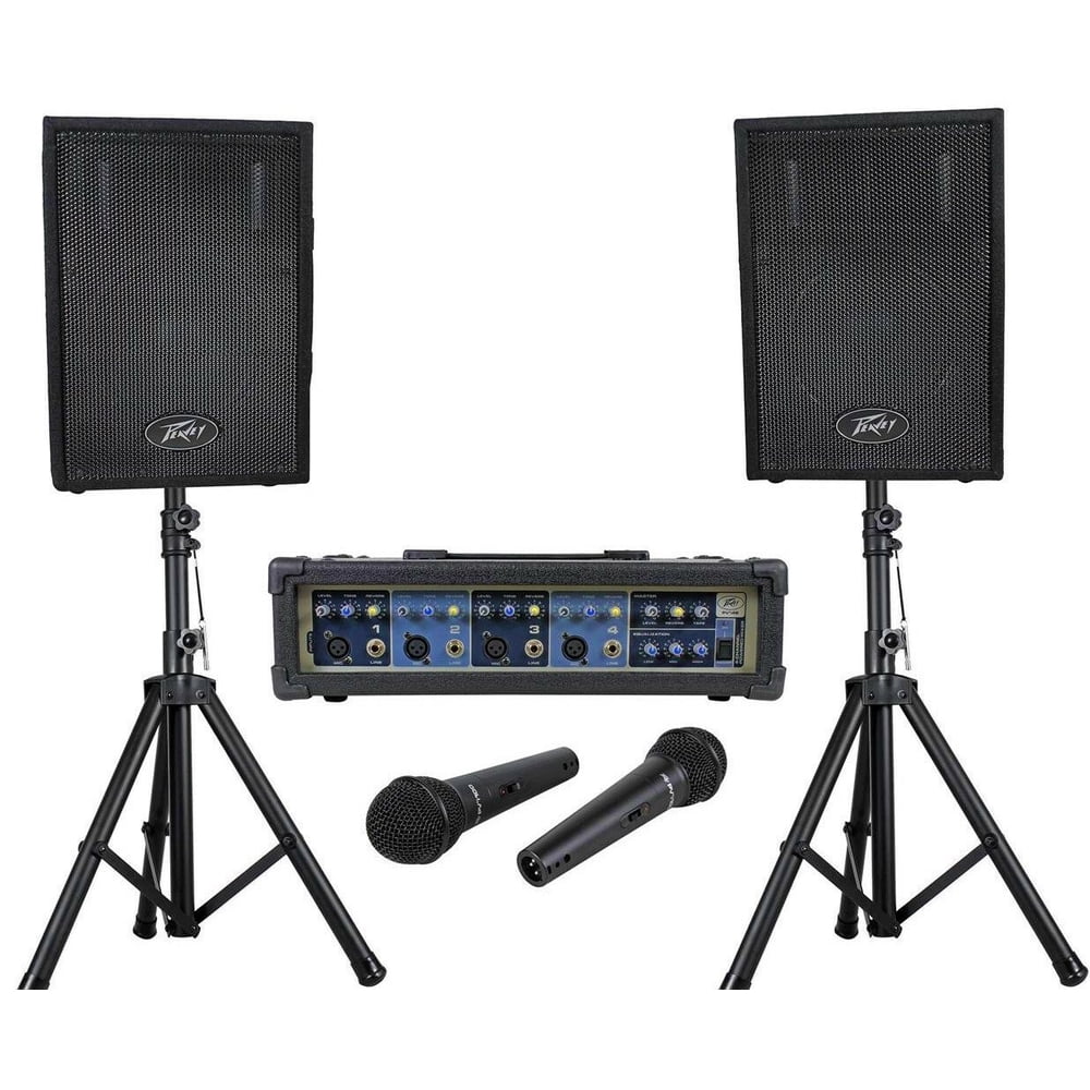 Peavey Portable PA System PVi10 Speakers PVi4B Mixer PVi1002pack Mics