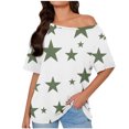 thumbnail image 2 of JTZGDY Womens Cotton Oversized Tshirts Funny Stars Printed Summer Boat Neck Off Shoulder Short Sleeve Basic Tunic Tees Tops Loose Fit Streetwear Clothes White M, 2 of 7