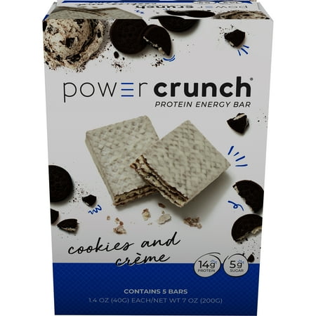 Power Crunch Protein Energy Bar, Cookies & Cream, 14g Protein, 5 Ct