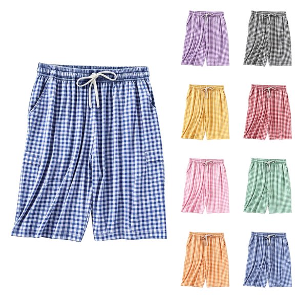 Asxite Plus Size Womens Pajamas Pants Loose High Waist Plaid Pocket Cropped Sleepwear