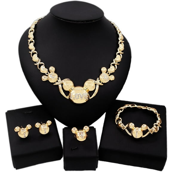 Women's Hugs & Kisses Xo Necklace Ring Bracelet & Earrings set 18k Layered Real Gold Plated #75