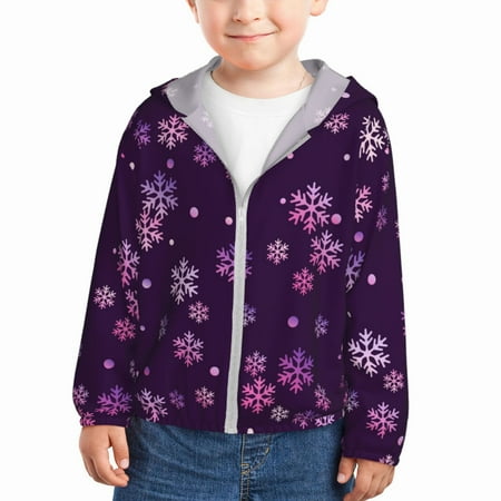 

Gaeub Purple Snow Flakes Print Athletic Sun Protection Hoodie for Kids Long Sleeve Outdoor UV Shirt Running Fishing Top for Boys Girls-5 Years