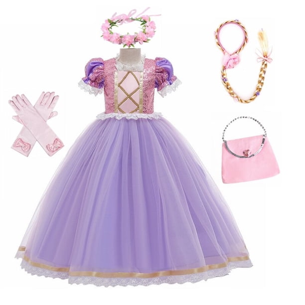 Vestido de princesa Rapunzel para niñas, disfraz de princesa elegante enredado de verano para niños, vestidos de cumpleaños, carnaval, Sofía, ropa de fiesta, 5T-6T Gao Jinjia LED