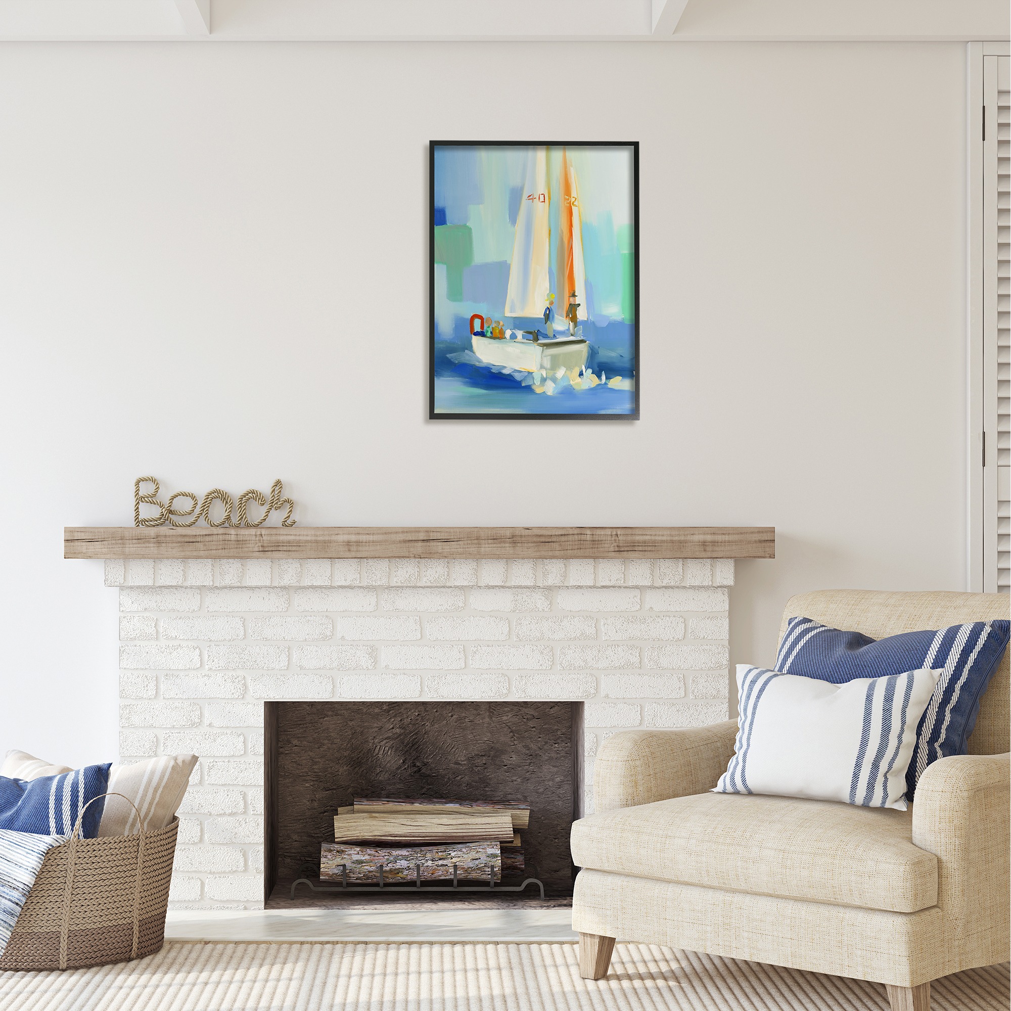 Stupell Industries Abstract Sailboat Waves Transportation Painting Black Framed Art Print Wall Art, 24 x 30