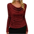 thumbnail image 2 of Xuyuer Women's Solid Color V-Neck Long Sleeve Pullover, Pile Casual Fashion Top for Women's Blouses Collection, 2 of 9