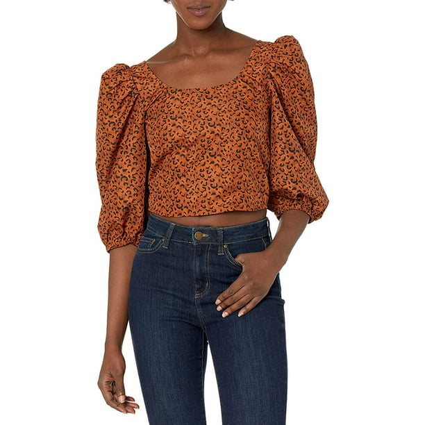 Levis Womens Kaila Puff Sleeve Blouse Regular X-Small New Scratchy Leopard Glazed  Ginger - Multi-color 
