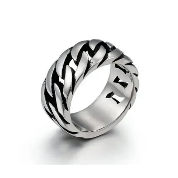 316L Stainless Steel Cuban Link 10mm Band Ring Silver Men's Women's Size 8-12