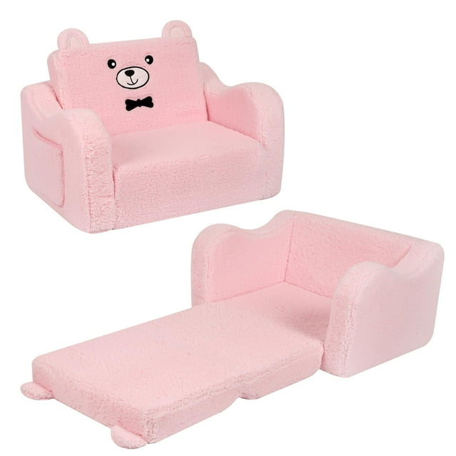 Sillas para niños MOMCAYWEX, sofá sherpa suave 2 en 1 para niños pequeños, rosa