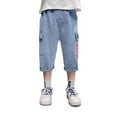 thumbnail image 2 of Wuxian Teens Boys Summer Casual Shorts Knee Length Wide Leg Comfortable Elastic Waist With Pockets Lightweight Breathable Breathable Trunks Denim Trousers Streetwear Clothes,Blue,6-7 Years, 2 of 9