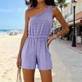 thumbnail image 2 of Hurxie Womens Sleeveless Romper Eyelet Elastic Waist with Pockets Casual Short Pants Jumpsuit Summer Beach Vacation Outfit Purple,XL, 2 of 7