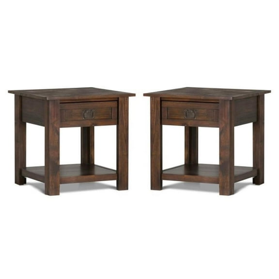 Home Square 2 Piece Wood End Table Set in Distressed Charcoal Brown