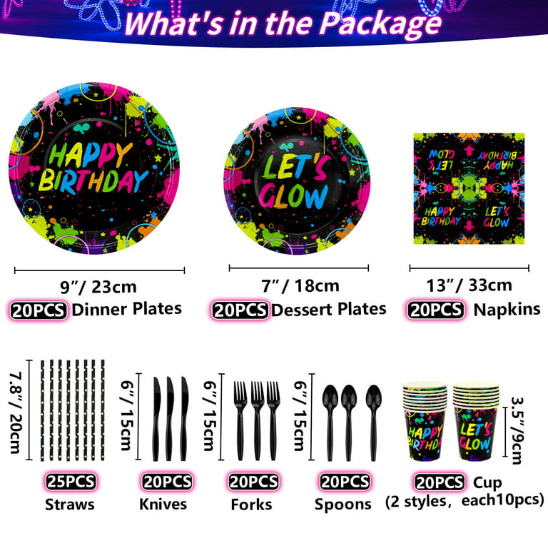 Glow Party Supplies Neon Party Tableware Glow Neon Paper Plate Cup Napkin  80s 90s Neon Birthday Party Black Light Party Decor-yfm6