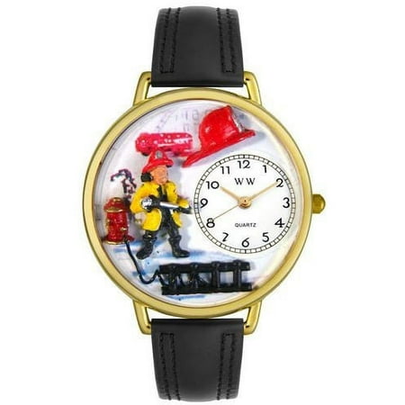 Firefighter Black Padded Leather And Goldtone Watch