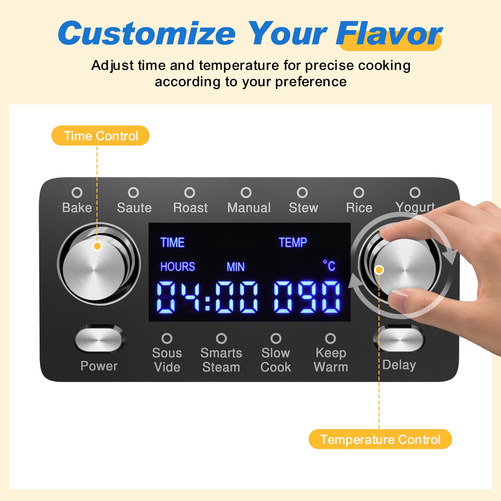 Sunvivi 8-Quart 12-in-1 Programmable Slow Cooker Roaster Oven, Multi-Cooker with Digital Timer, Adjustable Temperature, Removable Non-Stick Pot & Dishwasher-Safe Glass Lid, Black