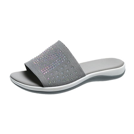 

Quealent Adult Women Shoes Soft Sole Slippers for Women Platform Rhinestone Shoes Sandals Breathable Sandals Color Solid Cow Slippers for Women Grey 9