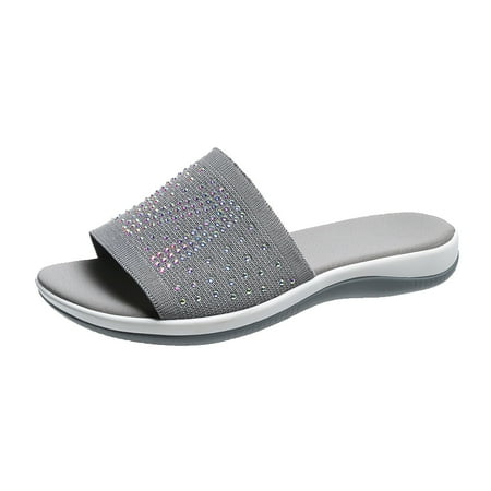 

Quealent Adult Women Shoes Soft Sole Slippers for Women Platform Rhinestone Shoes Sandals Breathable Sandals Color Solid Cow Slippers for Women Grey 9