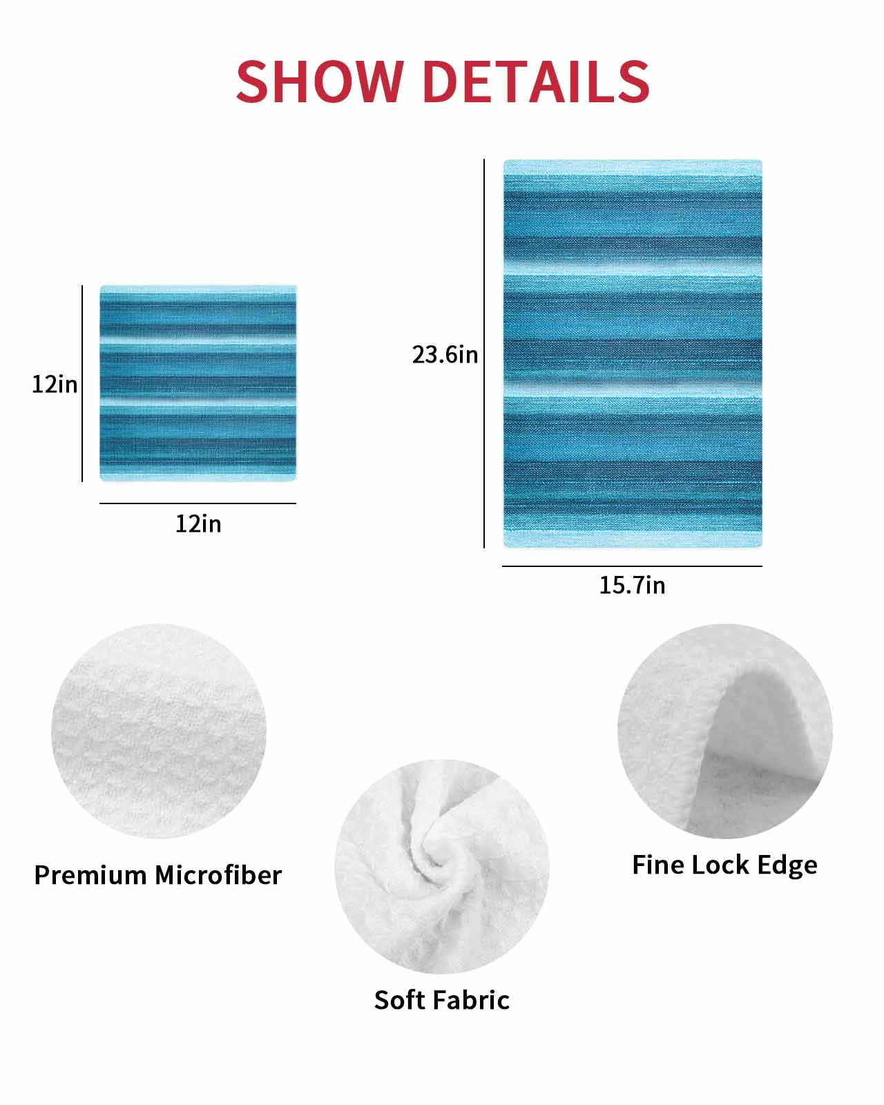Turquoise Teal Ombre Kitchen Dish Towels for Drying Dishes Set of 3, Farmhouse Modern Abstract Striped Waffle Weave Microfiber Terry Hand Tea Bathroom Towels Quick Dry & Absorbent Towel 15.7x23.6