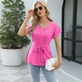 thumbnail image 4 of jinghuiyue Women’s Short Sleeve Chiffon Blouses Causal Dressy Pleated Tie Waist Work Office T Shirts Summer Solid Crew Neck Tops S, 4 of 8